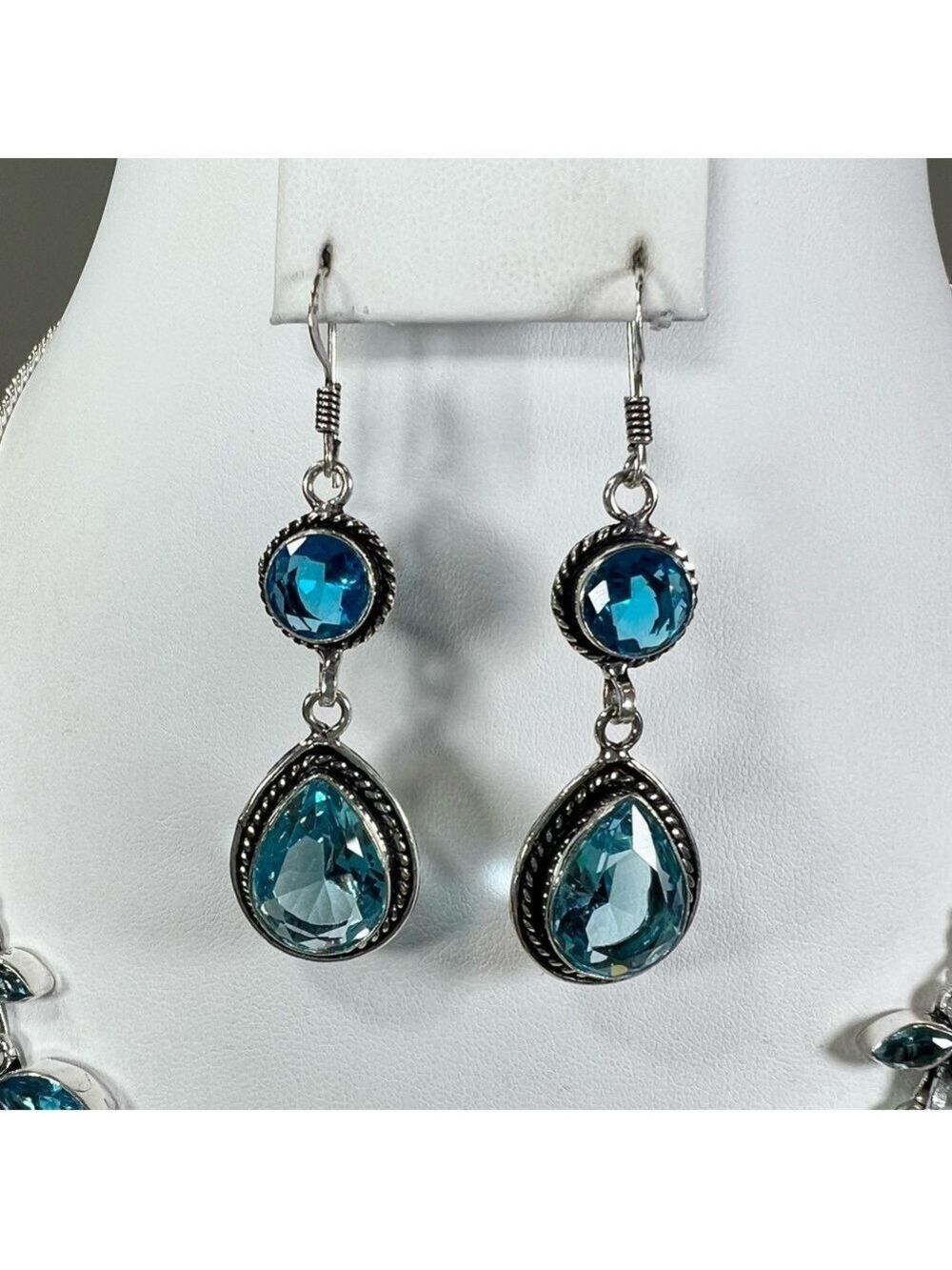 Turquoise Blue Topaz 925 Gemstone Necklace & Earrings - Picture 4 of 10